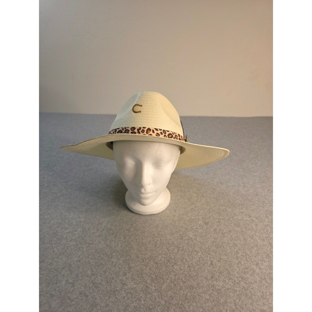Charlie 1 Horse Heatseeker Straw Cowboy Hat XL Natural Leopard Trim Detail